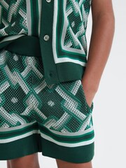Reiss Green Multi Jack 9-13 yrs Knitted Elasticated Waistband Shorts - Image 4 of 6
