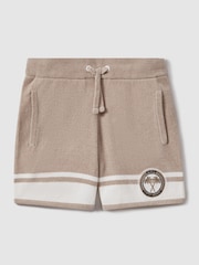 Reiss Taupe/Optic White Catch Senior Velour Drawstring Shorts - Image 2 of 4