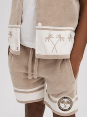 Reiss Taupe/Optic White Catch Senior Velour Drawstring Shorts - Image 3 of 4