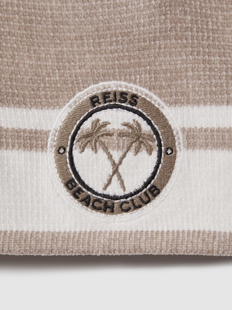 Reiss Taupe/Optic White Catch Senior Velour Drawstring Shorts - Image 4 of 4