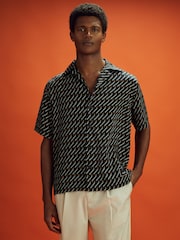 Reiss x McLaren F1 Team Black Multi Silverstone Exclusive Cuban Collar Shirt - Image 1 of 8