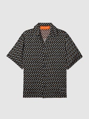Reiss x McLaren F1 Team Black Multi Silverstone Exclusive Cuban Collar Shirt - Image 2 of 8