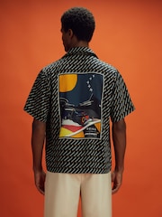 Reiss x McLaren F1 Team Black Multi Silverstone Exclusive Cuban Collar Shirt - Image 3 of 8