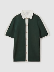 Reiss Green/Optic White Misto Cotton Blend Open Stitch Shirt - Image 2 of 6