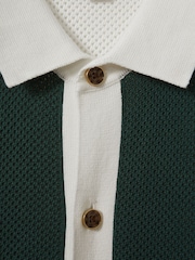 Reiss Green/Optic White Misto Cotton Blend Open Stitch Shirt - Image 6 of 6