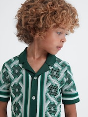 Reiss Green Multi Hyde 3-9 yrs Knitted Cuban Collar Button-Through Shirt - Image 4 of 6