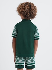 Reiss Green Multi Hyde 3-9 yrs Knitted Cuban Collar Button-Through Shirt - Image 5 of 6