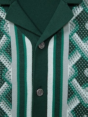 Reiss Green Multi Hyde 3-9 yrs Knitted Cuban Collar Button-Through Shirt - Image 6 of 6