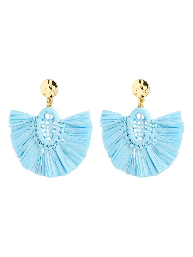 Oliver Bonas Blue Farley Blue Woven Semi-Circle Statement Earrings - Image 2 of 3