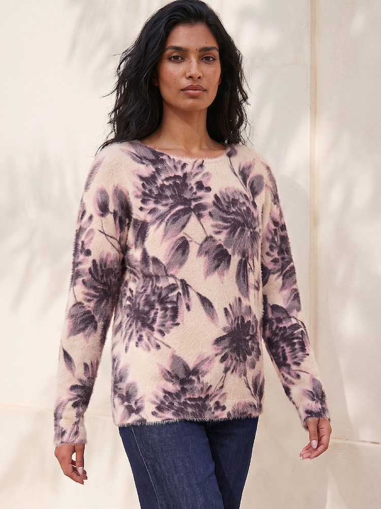 Roman Pink Floral Printed Fluffy Jumper - Image 1 of 4