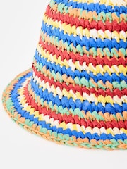 Oliver Bonas Blue Multicoloured Striped Straw Bucket Hat - Image 2 of 4