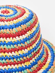 Oliver Bonas Blue Multicoloured Striped Straw Bucket Hat - Image 3 of 4