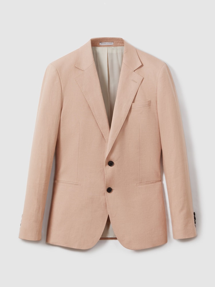 Reiss Pink Kin Single-Breasted Linen Suit Blazer Slim Fit - Image 2 of 7 Reiss Pink Kin Single-Breasted Linen Suit Blazer Slim Fit - Image 2 of 7