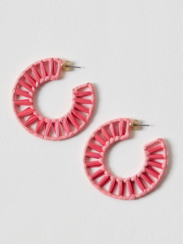 Oliver Bonas Pink Celina Woven Hoop Earrings - Image 1 of 3 Oliver Bonas Pink Celina Woven Hoop Earrings - Image 1 of 3