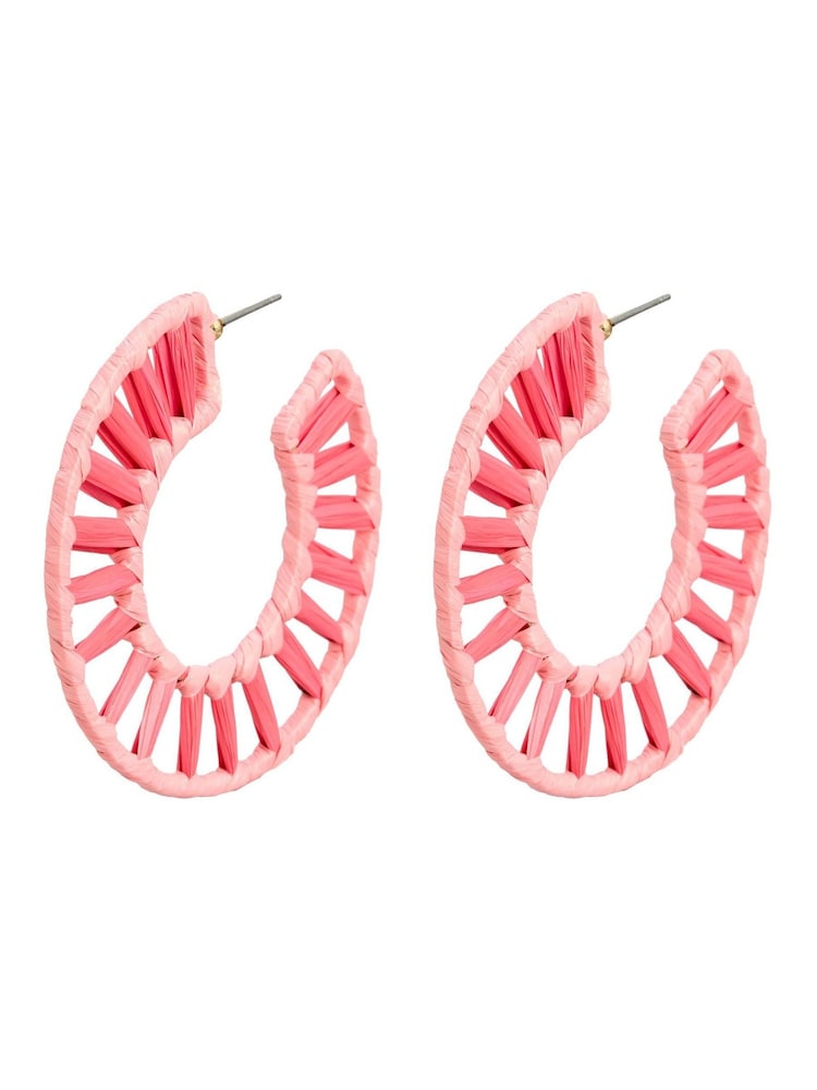 Oliver Bonas Pink Celina Woven Hoop Earrings - Image 2 of 3 Oliver Bonas Pink Celina Woven Hoop Earrings - Image 2 of 3