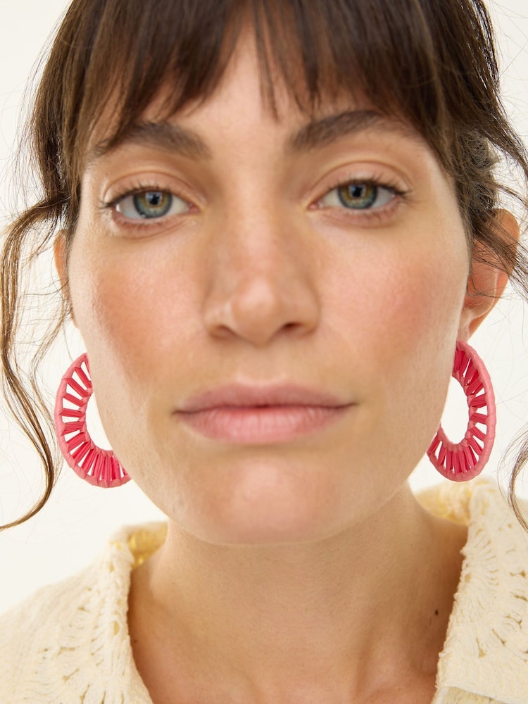 Oliver Bonas Pink Celina Woven Hoop Earrings - Image 3 of 3 Oliver Bonas Pink Celina Woven Hoop Earrings - Image 3 of 3