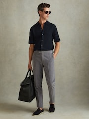 Reiss Navy Murray Textured Knitted Shirt - Image 1 of 6