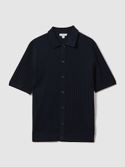 Reiss Navy Murray Textured Knitted Shirt - Image 2 of 6