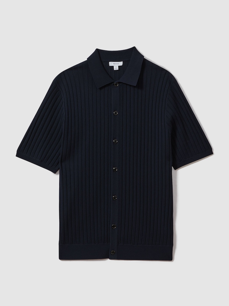 Reiss Navy Murray Textured Knitted Shirt - Image 2 of 6