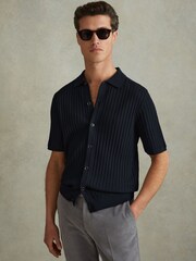 Reiss Navy Murray Textured Knitted Shirt - Image 3 of 6