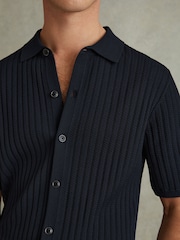 Reiss Navy Murray Textured Knitted Shirt - Image 4 of 6