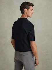 Reiss Navy Murray Textured Knitted Shirt - Image 5 of 6