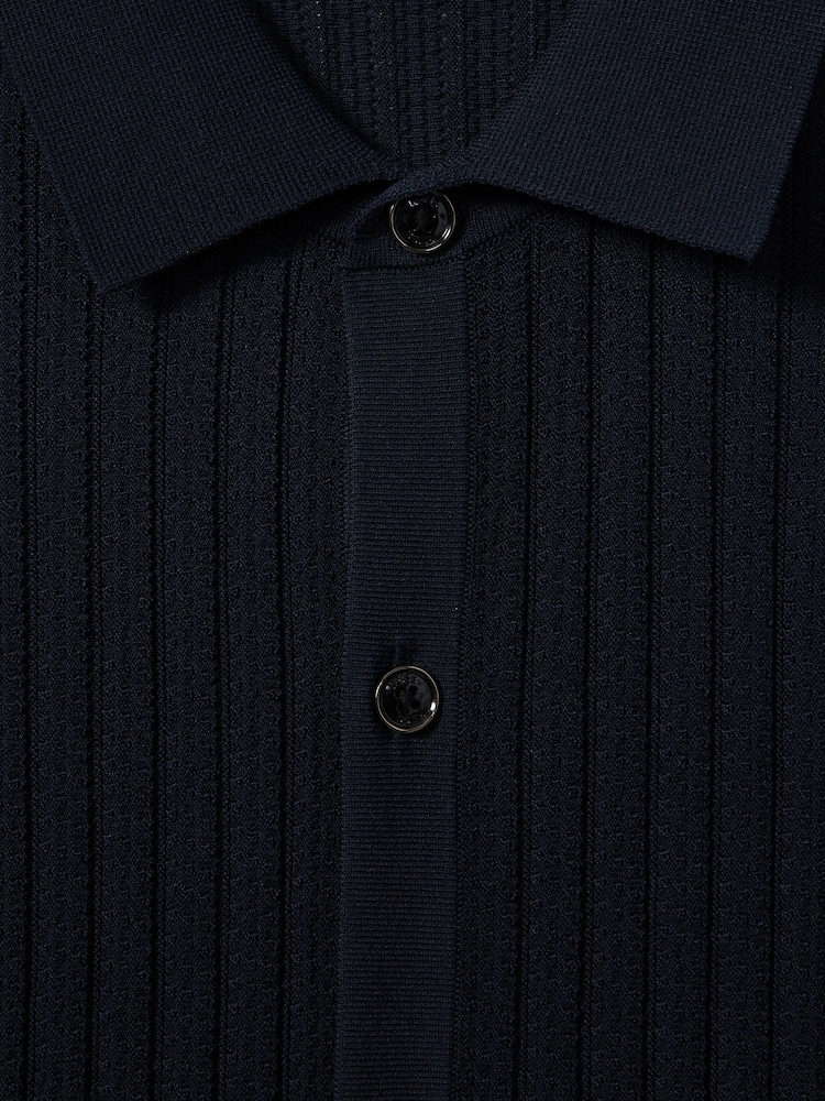 Reiss Navy Murray Textured Knitted Shirt - Image 6 of 6