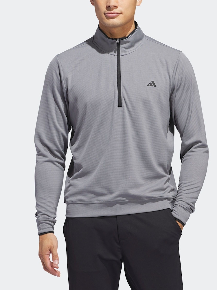 Szary - Lekki męski top adidas Golf z krótkim zamkiem - Image 4 of 7