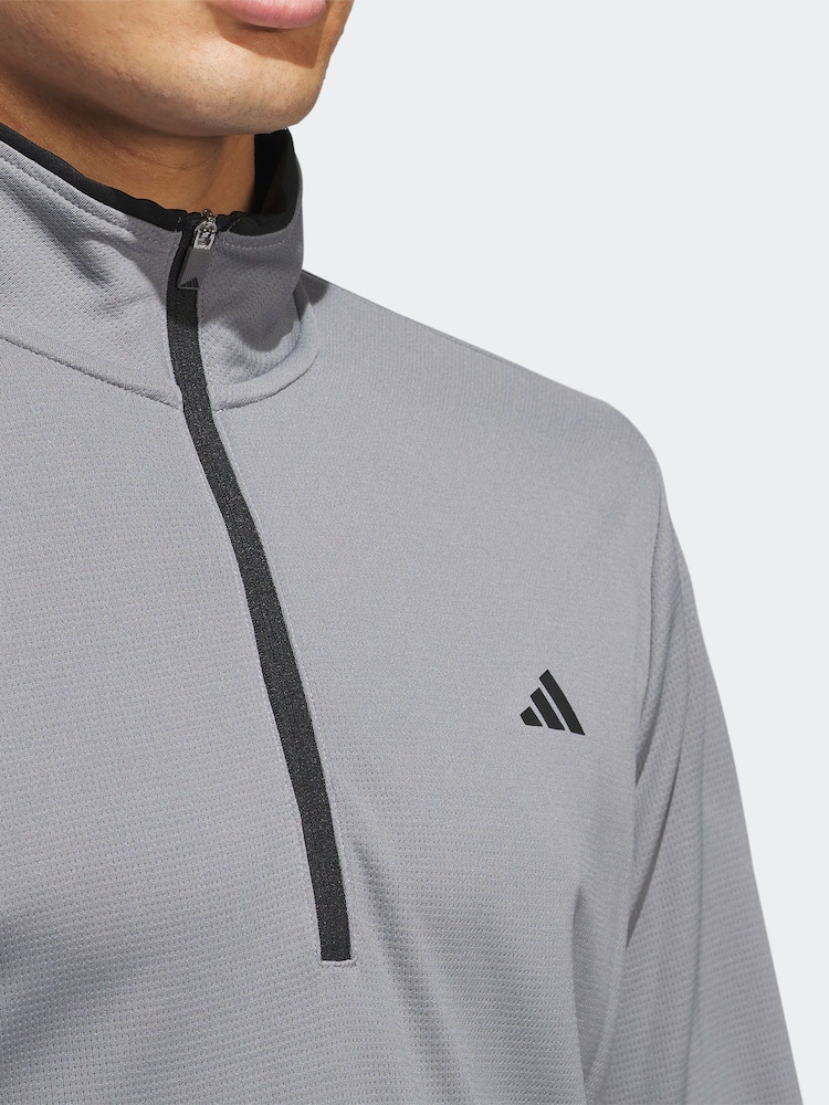 Szary - Lekki męski top adidas Golf z krótkim zamkiem - Image 5 of 7