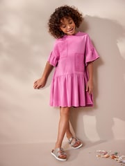 Pink Crochet Embellished Short Sleeve Jersey Dress (3-16yrs) - Image 1 of 7