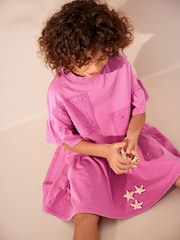 Pink Crochet Embellished Short Sleeve Jersey Dress (3-16yrs) - Image 4 of 7