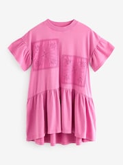 Pink Crochet Embellished Short Sleeve Jersey Dress (3-16yrs) - Image 5 of 7