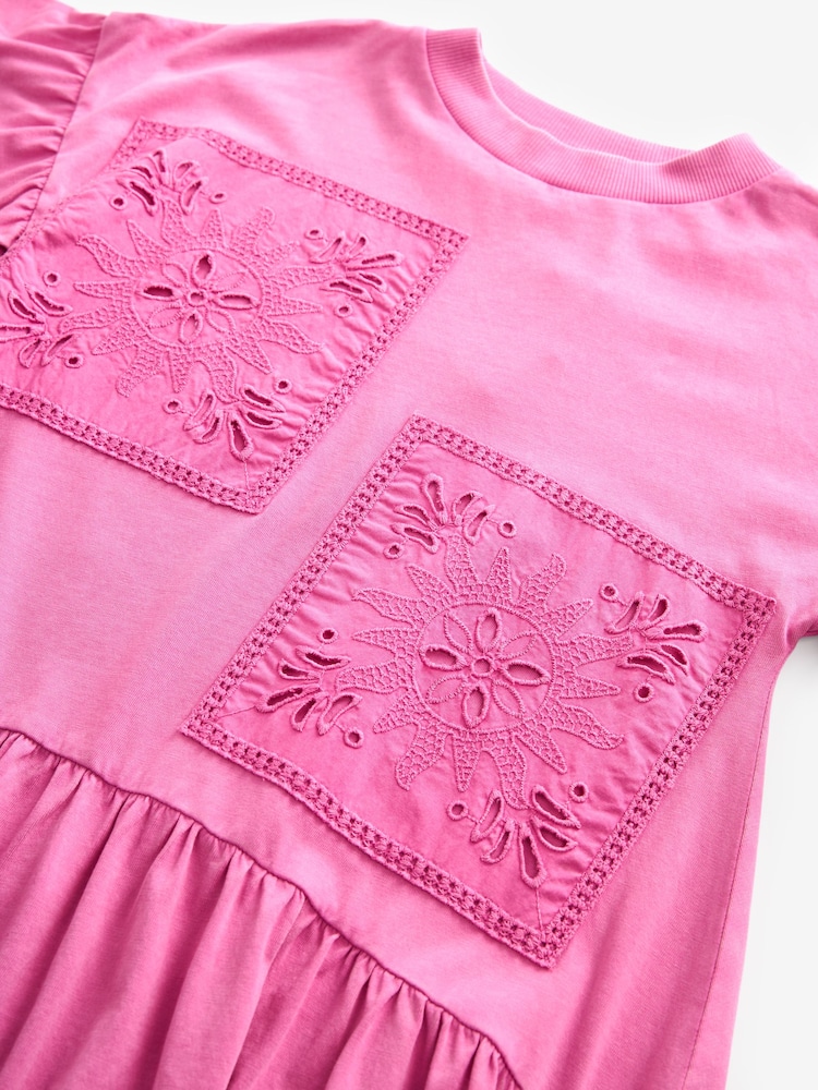 Pink Crochet Embellished Short Sleeve Jersey Dress (3-16yrs) - Image 7 of 7