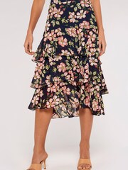 Apricot Black Multi Soft Floral Chiffon Tiered Skirt - Image 1 of 4