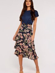 Apricot Black Multi Soft Floral Chiffon Tiered Skirt - Image 3 of 4