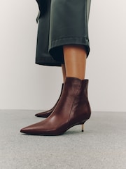 Burgundy Red Standard fit Forever Comfort® Metal Heel Leather Ankle Boots - Image 3 of 9