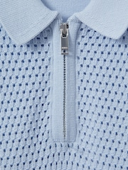 Reiss Soft Blue Burnham Senior Textured Half-Zip Polo T-Shirt - Image 4 of 4