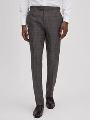 Reiss Brown Multi Fantasy Slim Fit Wool Check Trousers - Image 1 of 5