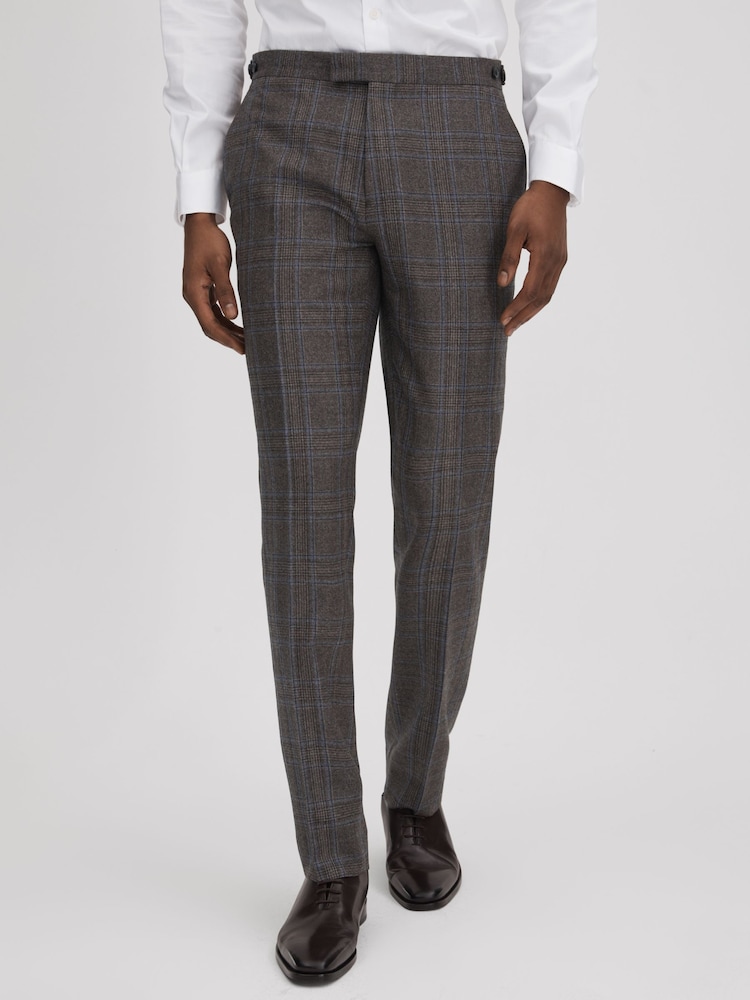 Reiss Brown Multi Fantasy Slim Fit Wool Check Trousers - Image 1 of 5
