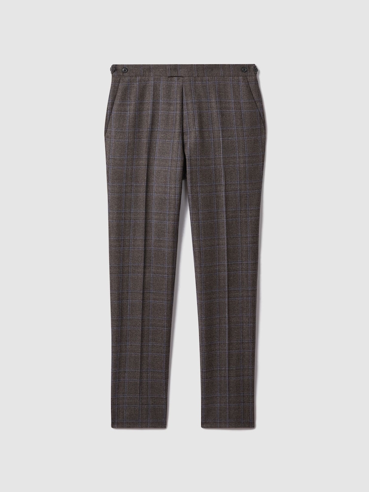 Reiss Brown Multi Fantasy Slim Fit Wool Check Trousers - Image 2 of 5