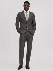 Reiss Brown Multi Fantasy Slim Fit Wool Check Trousers - Image 3 of 5