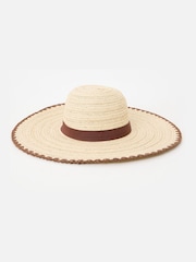 Sombrero de paja flexible marrón con borde con puntadas decorativas de Oliver Bonas - Imagen 1 de 3