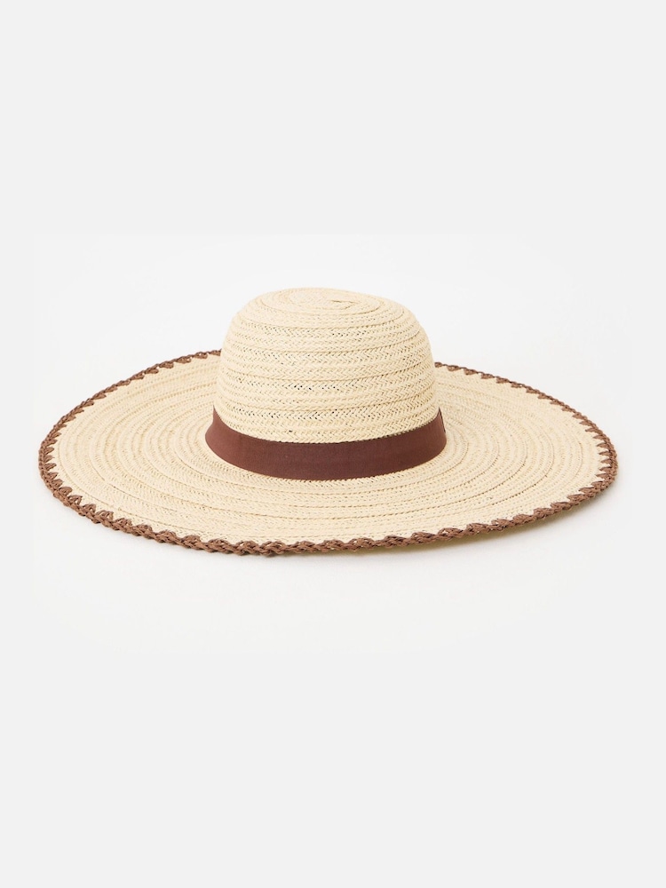Sombrero de paja flexible marrón con borde con puntadas decorativas de Oliver Bonas - Imagen 1 de 3