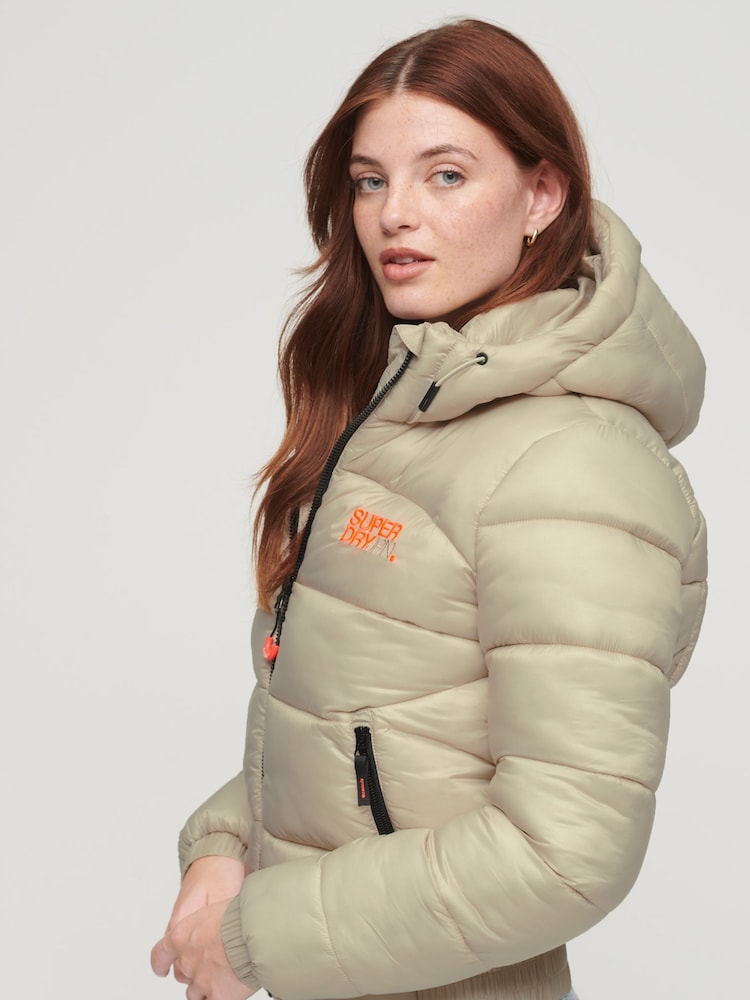 Superdry Cream Sports Puffer Bomber Jacket - Image 2 of 6 Superdry Cream Sports Puffer Bomber Jacket - Image 2 of 6