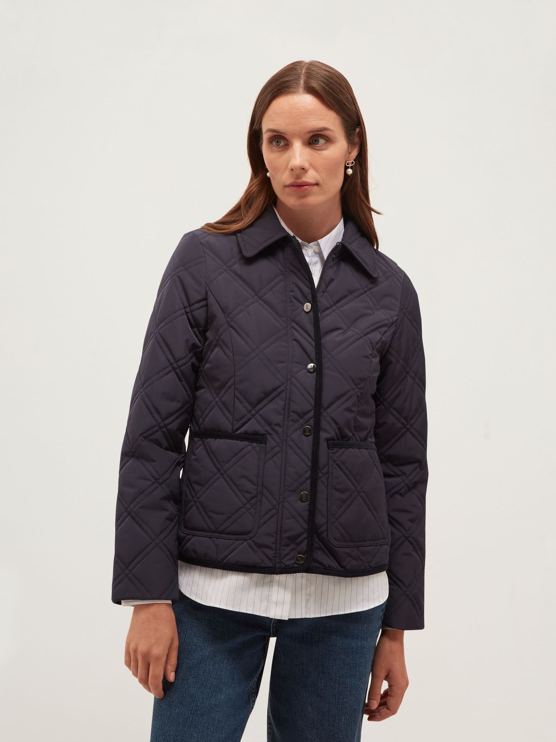 Hobbs London Women's Dark Navy Sandra Quilted Collard Jacket In | : Size 20 - Image 1