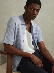 Reiss Soft Blue Murray Textured Knitted Shirt - Image 1 of 6