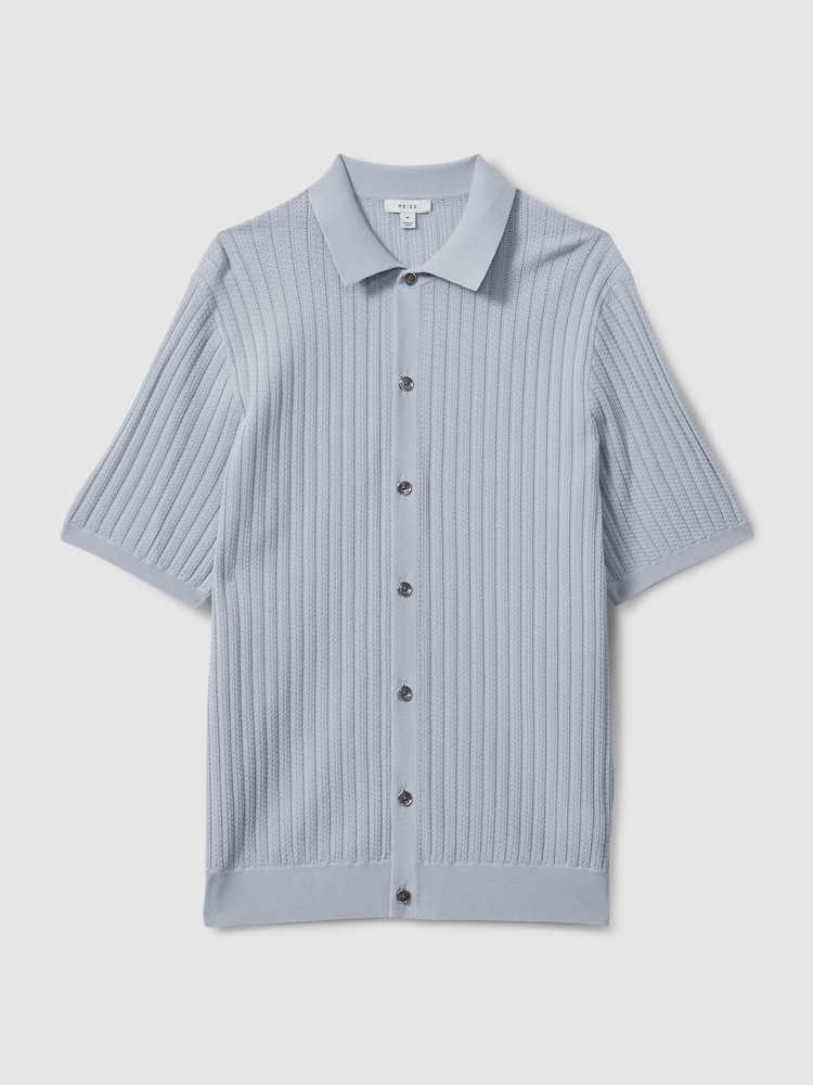 Reiss Soft Blue Murray Textured Knitted Shirt - Image 2 of 6