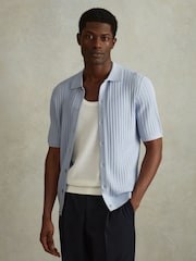 Reiss Soft Blue Murray Textured Knitted Shirt - Image 4 of 6