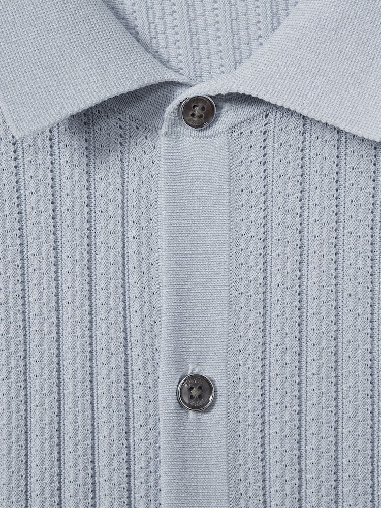 Reiss Soft Blue Murray Textured Knitted Shirt - Image 6 of 6 Reiss Soft Blue Murray Textured Knitted Shirt - Image 6 of 6