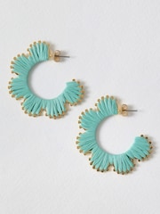 Oliver Bonas Green Enya Woven Curved Edge Hoop Earrings - Image 1 of 3